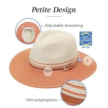 Wallaroo Hat Company Women’s Petite Kristy Fedora – UPF 50+ Sun Protection, Wide Brim, Packable Design, Adjustable Sizing for Smaller Crown Sizes – Sun-Safe Hat for Travel and Everyday (Ivory/Stone)
