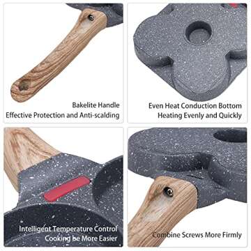 Bobikuke Egg Frying Pan, Fried Egg Pan Nonstick 4 Cups Pancake Pan Aluminium Alloy Cooker for Breakfast, Egg Pan Suitable for Gas & Induction (Black)