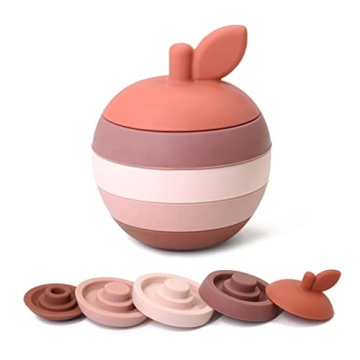 Rosie Bee Silicone Apple Stacker Toy for Kids, Toddlers, Babies - Baby Teether Toys, Stacking, Nesti...