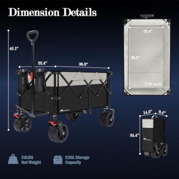 MOON LENCE 220L Heavy Duty Foldable Wagon Cart All-Terrain
