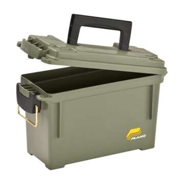 Plano Field Ammo Box, OD Green, Lockable Ammunition Storage Box with Heavy-Duty Carry Handle, Small Plastic Ammo Storage, Water-Resistant Protection, Holds 6-8 Boxes of Ammo