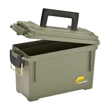 Plano Field Ammo Box, OD Green, Lockable Ammunition Storage Box with Heavy-Duty Carry Handle, Small Plastic Ammo Storage, Water-Resistant Protection, Holds 6-8 Boxes of Ammo