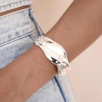 Ettika Silver Cuff. Bracelet for Women, Womens Silver Plated Band Cuff. Wavy Days Cuff, Trendy Jewel...