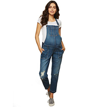 Motherhood Maternity Women's Indigo Blue Side Panel Skinny Ankle Pregnancy Denim Overalls, Medium Wa...