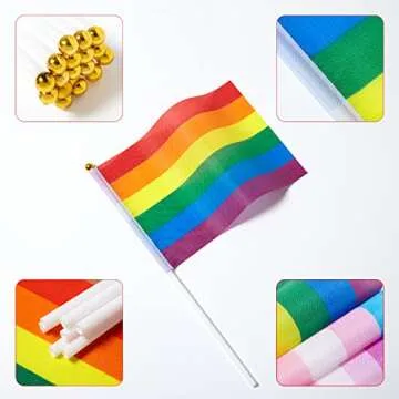 GentleGirl 27 Pack Pride Rainbow Flags Gay LGBT Small Mini Hand Held Stick Flag Set Rainbow Festival Party Parades Decorations
