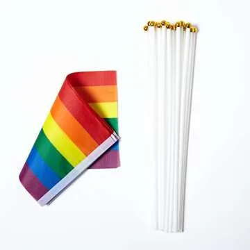 GentleGirl 27 Pack Pride Rainbow Flags Gay LGBT Small Mini Hand Held Stick Flag Set Rainbow Festival Party Parades Decorations
