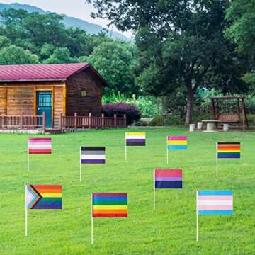 GentleGirl 27 Pack Pride Rainbow Flags Gay LGBT Small Mini Hand Held Stick Flag Set Rainbow Festival Party Parades Decorations