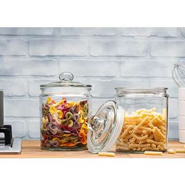 1 Gallon Glass Cookie Jars + Labels & Marker - Set of 2 Canister Sets for Kitchen Counter with Airtight Lids, Sugar Packet Holders Food Storage Containers with Lids Airtight for Pantry, Flour, Sugar,