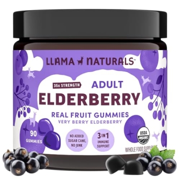 Llama Naturals Elderberry Gummies | Vegan, Organic Immune Boost | 90 Gummies