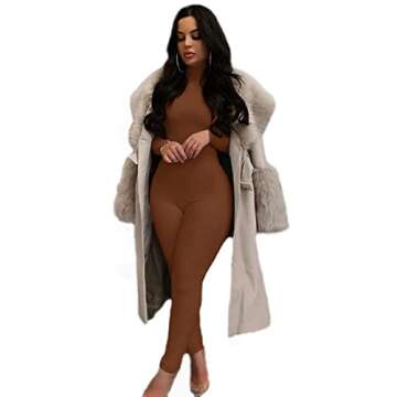 YIMISAN Women's Long Sleeve One Piece Bodycon Leggings Jumpsuits High Neck Sexy Tights Outfit Long Sleeve Rompers