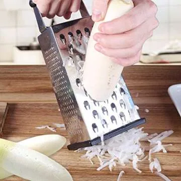 Box Grater, McoMce Cheese Graters Stainless Steel for Kitchen, Graters for Kitchen with 4 Sides, Grater Easy to Use and Non-Slip Base, Suitable for Parmesan Cheese, Vegetables, Ginger(Black)