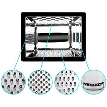 Box Grater, McoMce Cheese Graters Stainless Steel for Kitchen, Graters for Kitchen with 4 Sides, Grater Easy to Use and Non-Slip Base, Suitable for Parmesan Cheese, Vegetables, Ginger(Black)