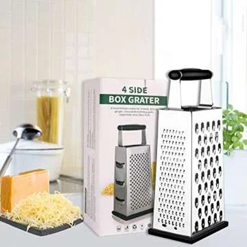 Box Grater, McoMce Cheese Graters Stainless Steel for Kitchen, Graters for Kitchen with 4 Sides, Grater Easy to Use and Non-Slip Base, Suitable for Parmesan Cheese, Vegetables, Ginger(Black)
