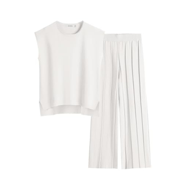 ANRABESS Women 2 Piece Outfits Casual Summer Sleeveless Tops Knit Pants Sweater Lounge Matching Sets...