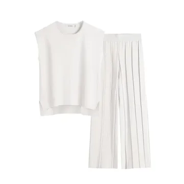 ANRABESS Women 2 Piece Outfits Casual Summer Sleeveless Tops Knit Pants Sweater Lounge Matching Sets...