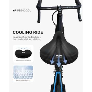 MEENCOOL Bike Seat Cushion - Gel Padded Bike Seat Cover for Men Women Comfort, Adjustable Velcro Secure Bicycle Seat Cushion Compatible with Peloton, Indoor & Outdoor Bicycle Seat(11"x7"，Black)