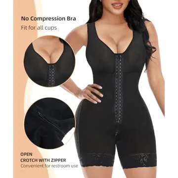 YIANNA Fajas Colombianas Shapewear for Women Tummy Control Post Surgery Full Body Shaper Butt Lifter with Zipper Crotch,YA7275-Black-L