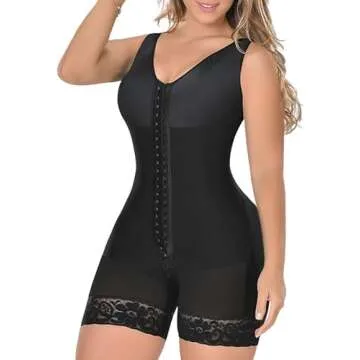 YIANNA Fajas Colombianas Shapewear for Women Tummy Control Post Surgery Full Body Shaper Butt Lifter with Zipper Crotch,YA7275-Black-L