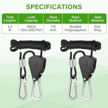 iPower Adjustable Rope Clip Hanger, 150lbs Capacity