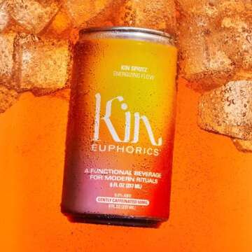 Kin Euphorics Kin Spritz Non-Alcoholic Functional Beverage | Invigorating Energizer | Adaptogen & Nootropic Drink | Rhodiola Rosea, 5-HTP, GABA | Ginger, Hibiscus, Citrus | Ready to Drink | 8 Fl Oz (8pk)