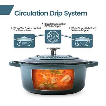 EDGING CASTING Enameled Cast Iron Covered Dutch Oven with Dual Handle, Dutch Ovens with Lid for Brea...