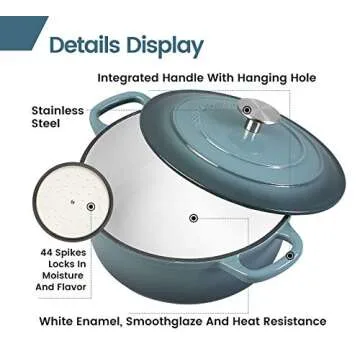 EDGING CASTING Enameled Cast Iron Covered Dutch Oven with Dual Handle, Dutch Ovens with Lid for Bread Baking, Safe to 500 degrees, 3.5 Quart, Slateblue