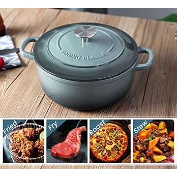 EDGING CASTING Enameled Cast Iron Covered Dutch Oven with Dual Handle, Dutch Ovens with Lid for Bread Baking, Safe to 500 degrees, 3.5 Quart, Slateblue