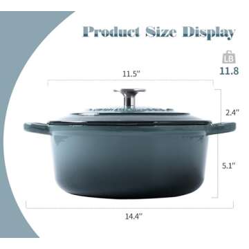 EDGING CASTING Enameled Cast Iron Covered Dutch Oven with Dual Handle, Dutch Ovens with Lid for Bread Baking, Safe to 500 degrees, 3.5 Quart, Slateblue