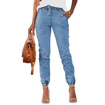 Vetinee Women's Light Blue High Rise Jogger Jeans