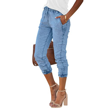 Vetinee Women's Light Blue High Rise Jogger Jeans