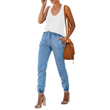 Vetinee Women's Light Blue High Rise Jogger Jeans