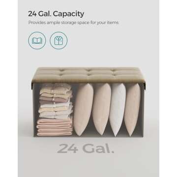 SONGMICS Mazie Collection - 30 Inches Folding Storage Ottoman Bench, Ottoman Foot Rest, End of Bed Bench, Storage Chest, Load 660 lb, for Living Room, Bedroom, Entryway, Camel Brown ULSF047R01