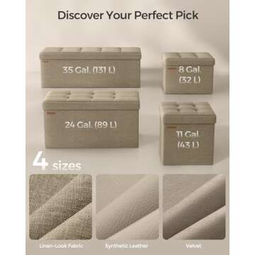 SONGMICS Mazie Collection - 30 Inches Folding Storage Ottoman Bench, Ottoman Foot Rest, End of Bed Bench, Storage Chest, Load 660 lb, for Living Room, Bedroom, Entryway, Camel Brown ULSF047R01