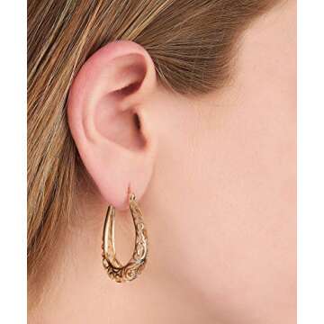 Elegant Barzel 18K Gold Plated Filigree Hoop Earrings
