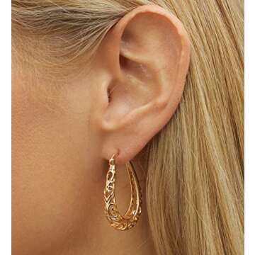 Elegant Barzel 18K Gold Plated Filigree Hoop Earrings