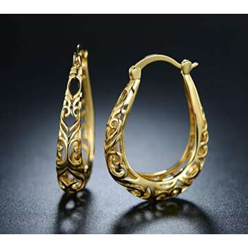 Elegant Barzel 18K Gold Plated Filigree Hoop Earrings