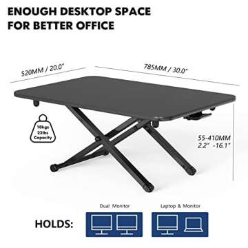 FITUEYES Height Adjustable Standing Desk Gas Spring Riser Desk Converter for Dual Monitor Sit to Stand in Seconds SD108001MB