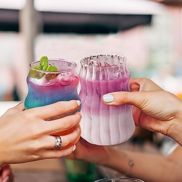 URMAGIC Vintage Glass Cups - Wave & Fluted Design 18 Oz