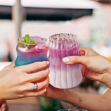 URMAGIC Vintage Glass Cups - Wave & Fluted Design 18 Oz