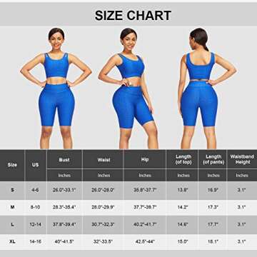 JOYMODE Women Sexy Yoga Outfits Textured Butt Lift Leggings with Wide Straps Sports Bra Racerback Blue