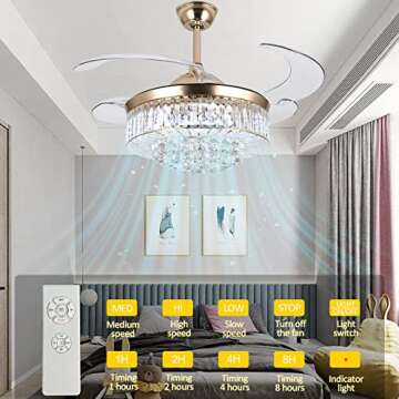 WWahuayuan 42" Ceiling Fans with Lights,Reversible Modern Crystal Ceiling Fans Light with Remote Con...