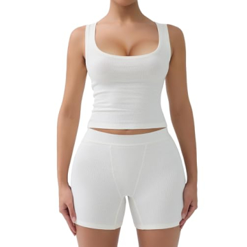 SHAPERX Women's 2 Piece Ribbed Knit Workout Outfits Set - Comfort & Style!