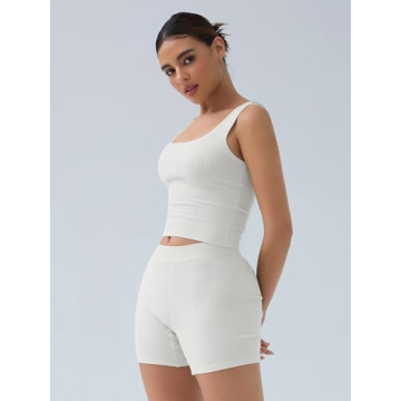 SHAPERX Women's Stylish 2 Piece Activewear Ribbed Set