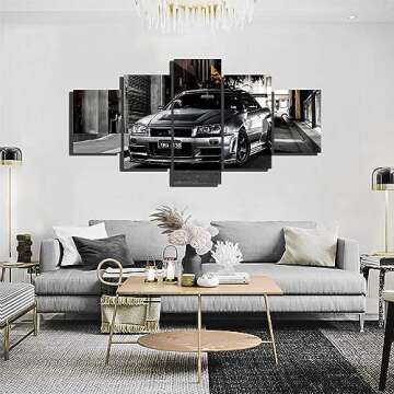 Black and White Nissan Skyline GTR R34 canvas wall art Car Art - 5 Pieces Canvas Wall Art, GTR Canvas Wall Art, supercar picture,boys bedroom decor,living room decor office decor,man cave decor