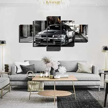 Black and White Nissan Skyline GTR R34 canvas wall art Car Art - 5 Pieces Canvas Wall Art, GTR Canvas Wall Art, supercar picture,boys bedroom decor,living room decor office decor,man cave decor