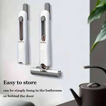 ysnsgmn Portable Mini Mop,Self-Squeeze Mini Mop for Small Spaces,Wet and Dry Desktop Cleaning Mini Mop,Hand Free Squeeze Mop,Glass(2 Cotton Heads + 1 Squeeze Handle), White