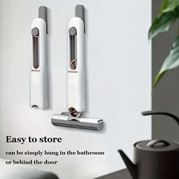 ysnsgmn Portable Mini Mop,Self-Squeeze Mini Mop for Small Spaces,Wet and Dry Desktop Cleaning Mini Mop,Hand Free Squeeze Mop,Glass(2 Cotton Heads + 1 Squeeze Handle), White