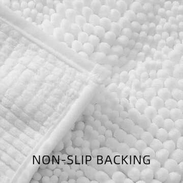 TENGTENGLINK Bath Mats for Bathroom,Thick Soft Chenille Floor Mats,Non Slip Shower Mats Ultra Water Absorbent Doormat (Pure White, 16"x47")