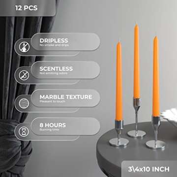 CANDWAX 10 inch Taper Candles Set of 12 - Tall Candles Unscented - Orange Tapered Candle Sticks Perfect as Halloween Taper Candles - Orange Candles