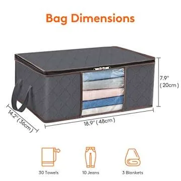 Lifewit Clothes Storage Bag Foldable Storage Bin Closet Organizer with Reinforced Handle Sturdy Fabric Clear Window for Sweaters, Coats, T-shirts, Blankets, 6 Pack, Gray